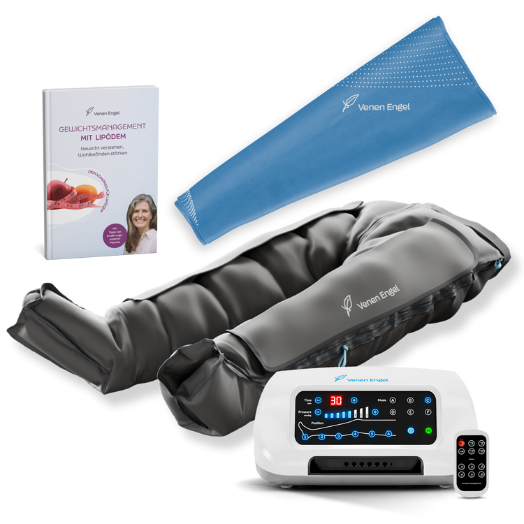 Venen Engel: Freisteller 6er Bundle: Hosenmanschette, IPK Gerät, thermo sleeves, buch über gewichtsmanagement mit lipödem