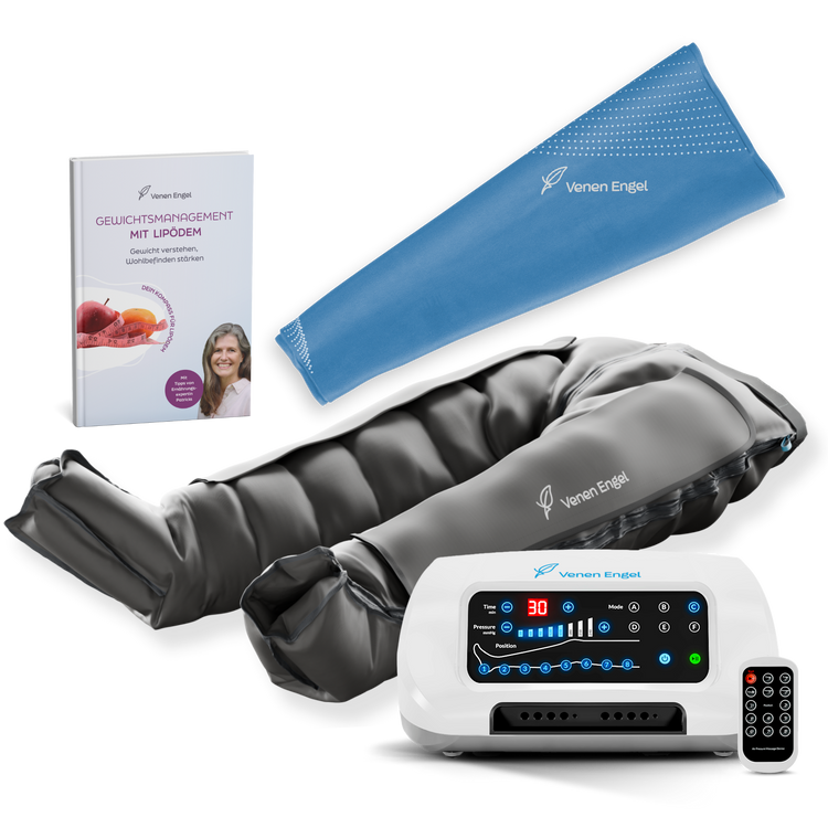 Venen Engel: Freisteller IPK Gerät, Hosenmanschette, Kühlmanschette, Buch über Gewichtsmanagement mit Lipödem